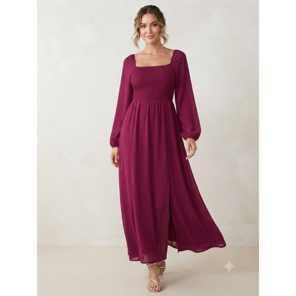 NWT Curlbiuty Smocked Burgundy Maroon Maxi Dress